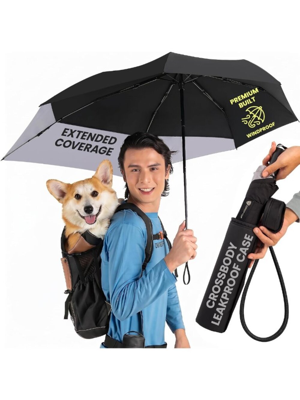 Compact Travel Umbrella with Case & Strap - Windproof, Portable Folding Design